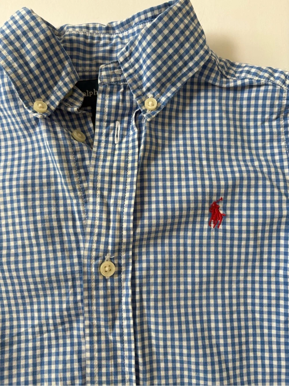 Ralph Lauren Little Boys Gingham Cotton Poplin Shirt 3T Blue White Preppy Festiv